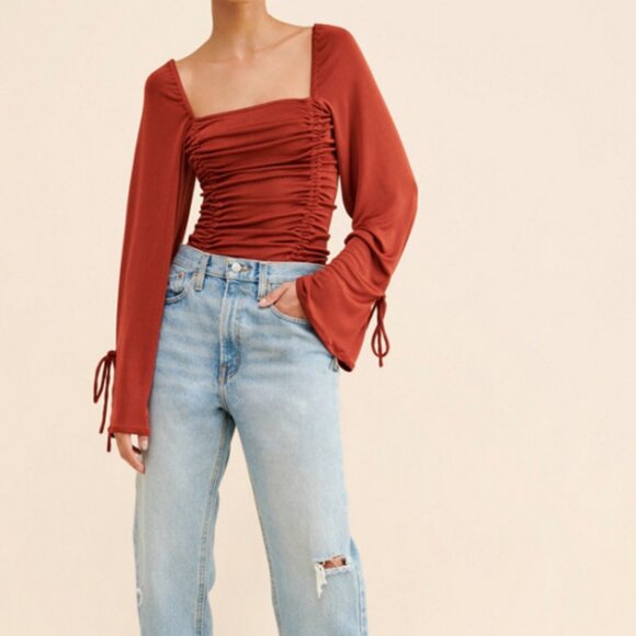 NWT Intimately Free People Meant To Be Women's Ruched Long Sleeve Bodysuit sz L - Picture 1 of 11